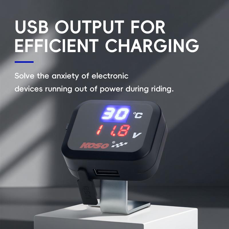 3in1 Mini Water Temperature Gauge Voltmeter Motor Phone USB Charger Emergency Charging LCD Digital Display Universal For KTM