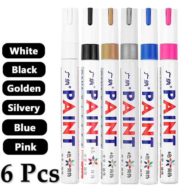 GuangNa 6/12 Pcs Colorful Permanent Paint Marker Waterproof Color Markers Tire Tread Rubber Fabric Paint Metal Paint White Pens