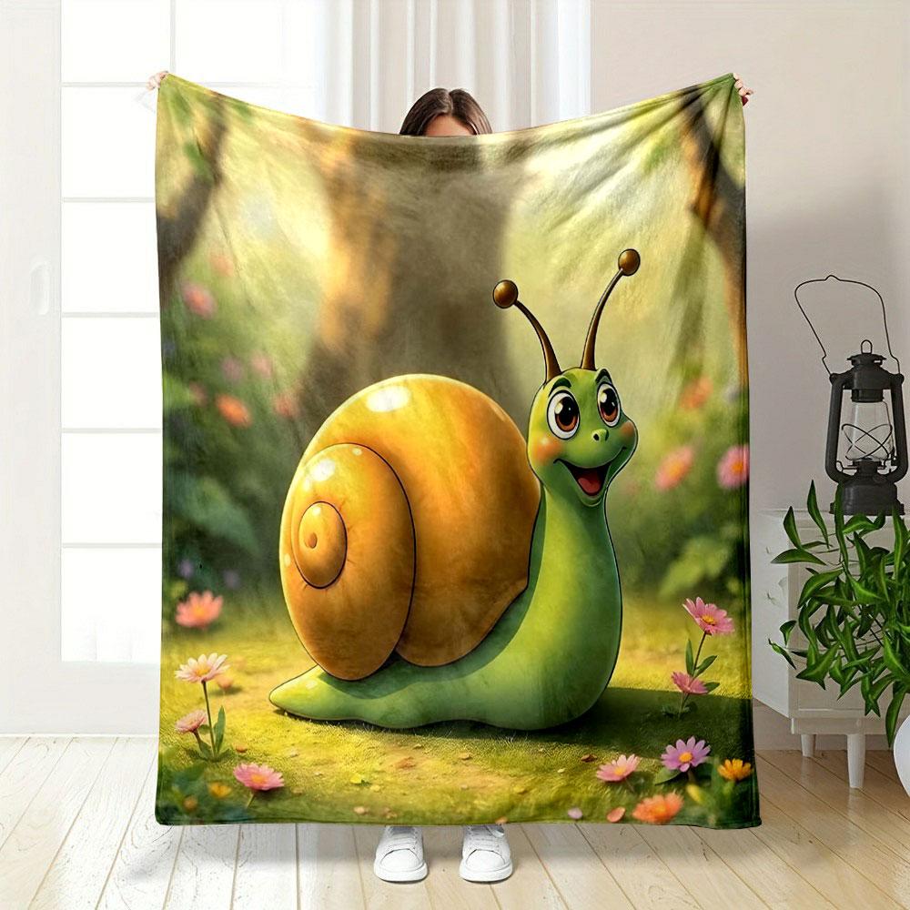 Smiling Cartoon Snail in Forest print blanket soft and cozy perfect for the living room bed sofa or a nap,gift