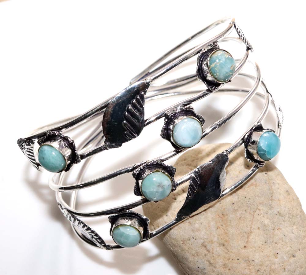 Larimar 925 Silver Plated Bangle 7" Valentine Jewelry Limited Stock Deal M0T96