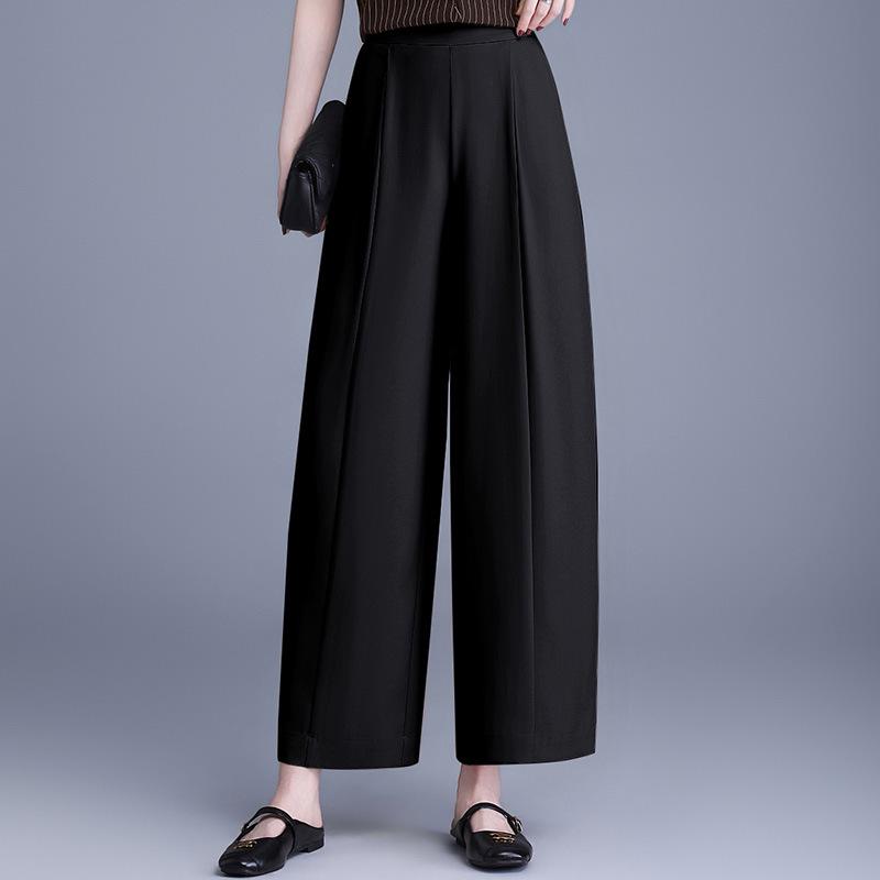 

Spring 2026 Elegant Casual High Waist Wide Leg Pants for Middle-Aged and Elderly Women XL (up to 105 jin) чёрный