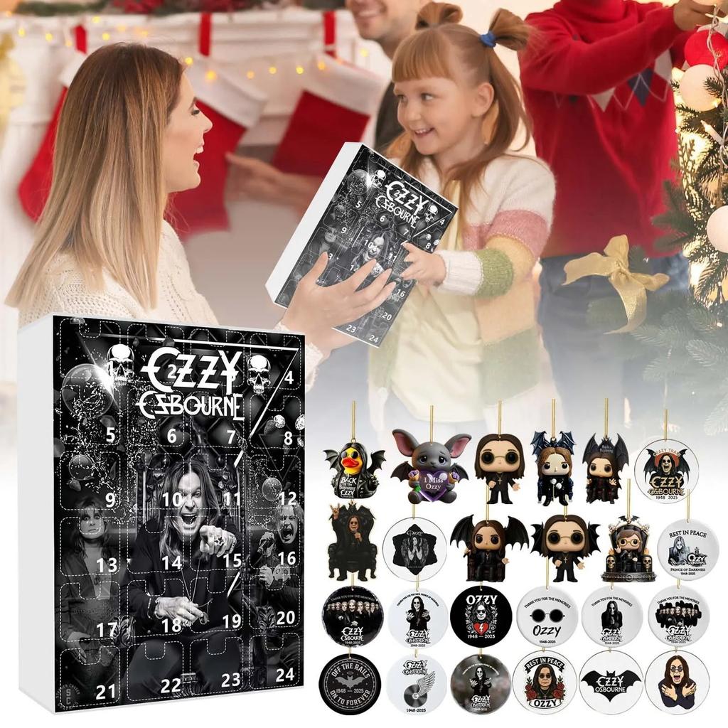 24 Days New Ozzy Osbourne Motorcycle Bell Advent Calendar Ozzy Osbourne 2D Acrylic Pendant Christmas Countdown Advent Calendar Gift