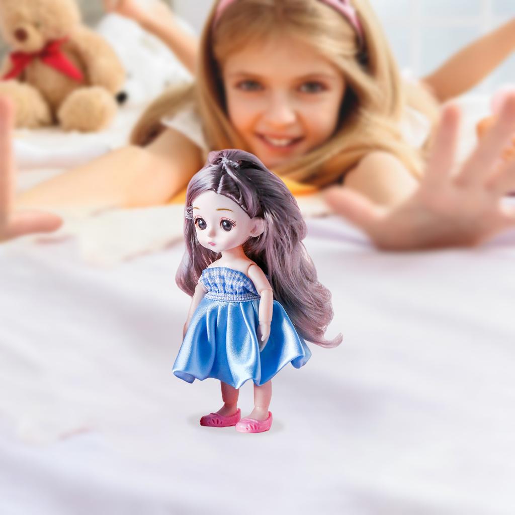 Cute 13 Joints 16cm 1/12 BJD Doll W/ Dress & Shoes Girl Toy Gift A