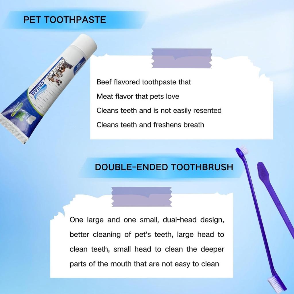 Rnlrclrl Dog Toothpaste and Toothbrush Set Dog Dental Care Fresh Breath Kit,Dual Ended Toothbrush,2 Pack Finger Toothbrushs