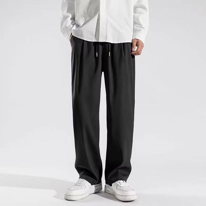 Men's Casual Ice Silk Pants - Loose, Trendy, All-Season, Large Size Straight Trousers