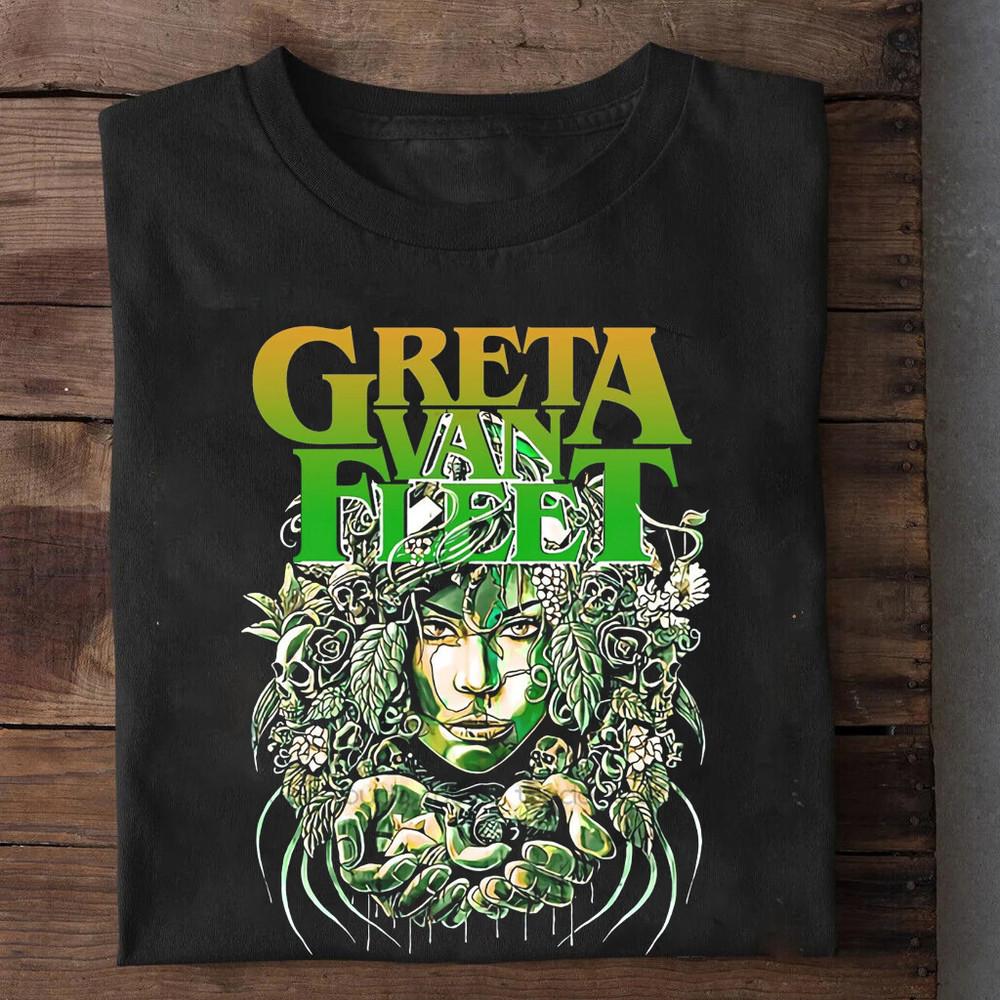 NUEVO RARO Camiseta de Manga Corta Negra Talla Única Banda Greta Van Fleet QQ1387