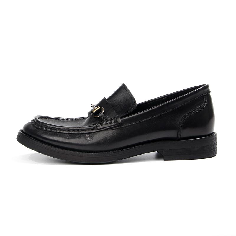 

Мокасины с пряжкой, мужская обувь с одной педалью, первый слой коровьей кожи, отполированная вручную, старая ретро-кожаная обувь 1107-15 44 чёрный