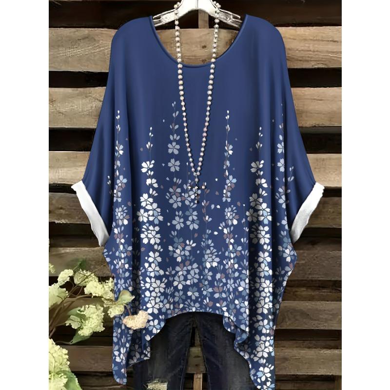 

Large size women s clothing, fashionable and versatile T-shirt, full body printed women s short sleeves, no accessories 1XL