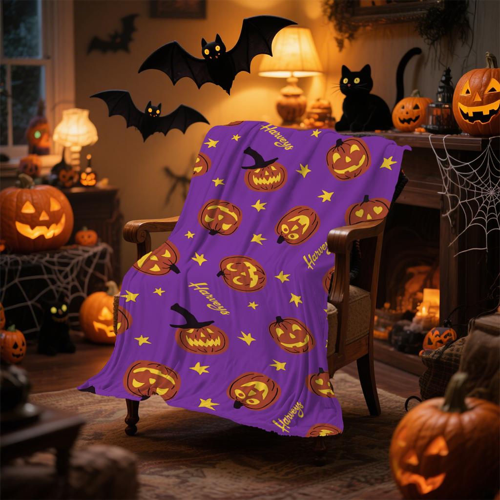 1pc Pink Purple Halloween Blanket Ghost Print for Sofa Chair Skin-Friendly Soft Blanket 2025 New for Home Halloween Decoration