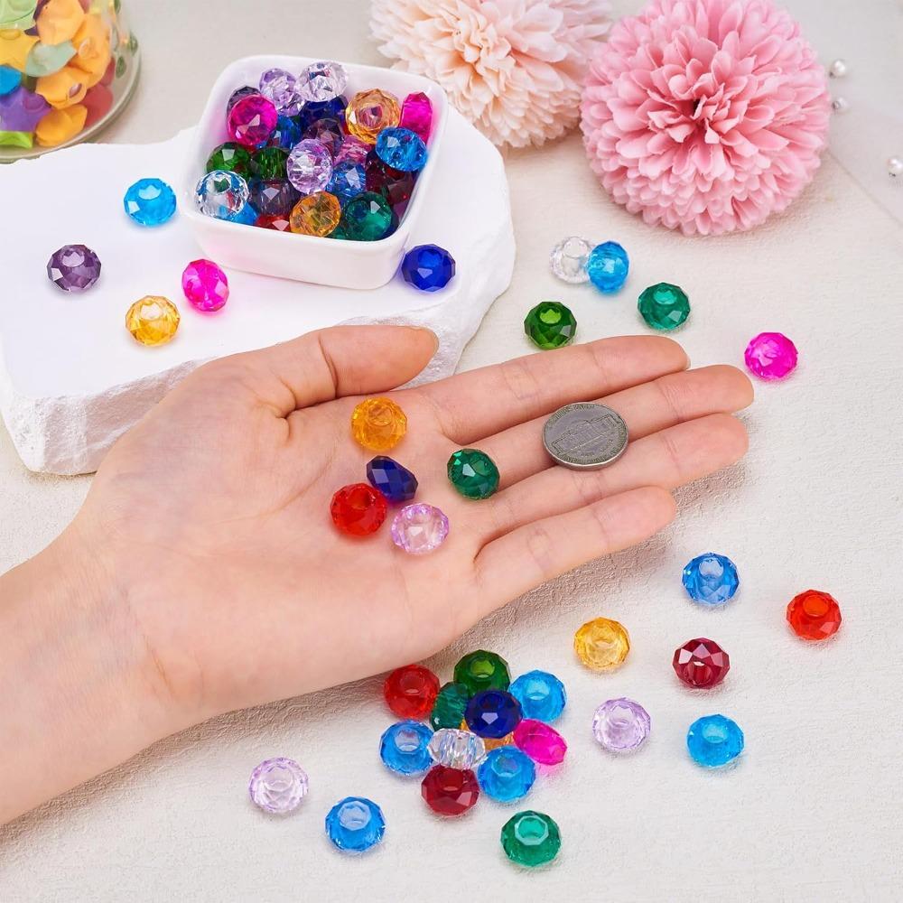 20/60/120 Pcs Faceted Rondelle Beads Color No Metal Core Large Hole European Beads Loose Slide Spacer Resin Beads Necklace Jewelry Making