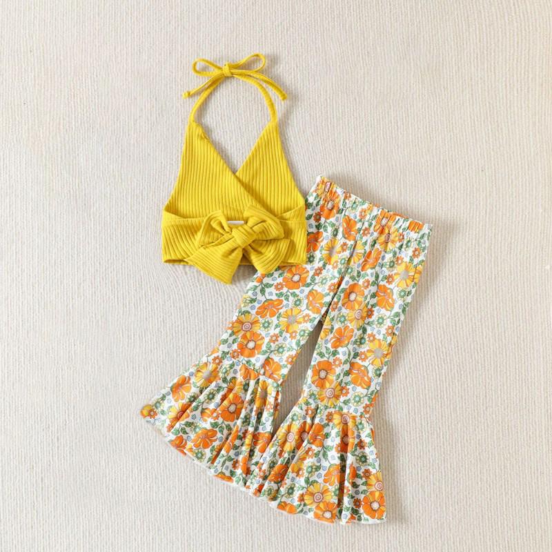 Infant Toddler Baby Girl Outfits with Crop Tops and Bell Bottom Pants