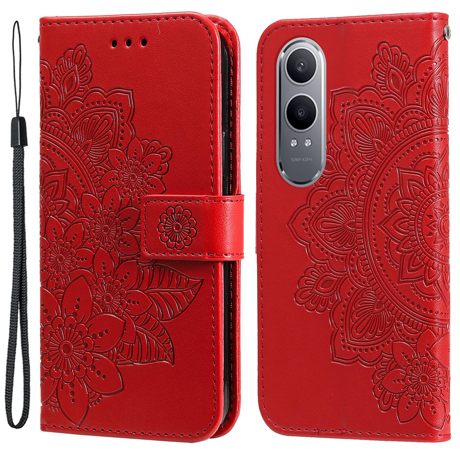 

Для OnePlus Nord CE4 Lite 5G/Oppo K12x 5G (Китай) Чехол Кошелек-подставка из ПУ кожи с цветочным узором Чехол для телефона Red