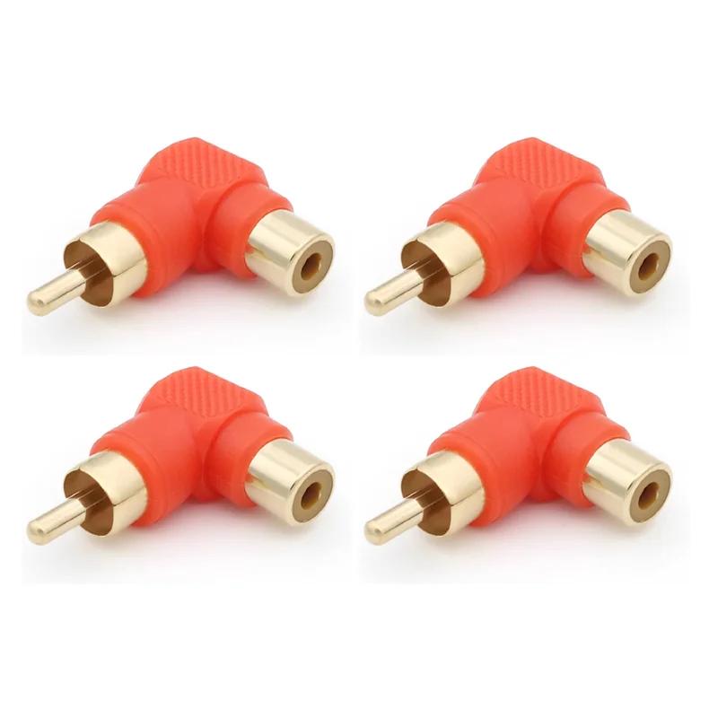 4Pcs Gold-Plated RCA Plug 90 Degree Right Angle Male Female Elbow Connector for Audio Video Adapter