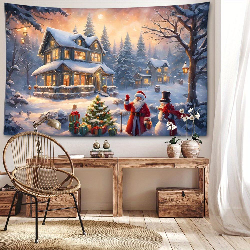 Christmas Holiday Tapestry Wall Hanging - Santa Claus, Christmas Tree, Festive Atmosphere, Animal Theme, Polyester, Woven, Portrait Orientation, Graph