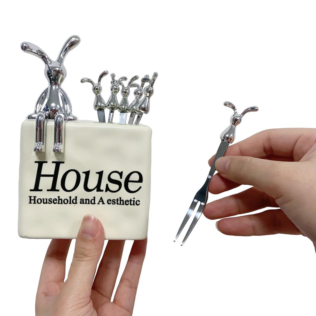 Durable Rabbit Fruit Fork Set Fashion Unique Fruit Fork Dining Utensils Rabbit Dessert Forks Suitable for Any Occasion