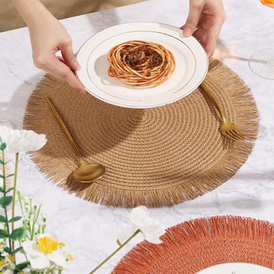 Geflochtene Runde Platzsets Gewebte Quasten Tischsets für Küche Esszimmer Hitzebeständig Naturstoff Platzsets Innen- und Außenbereich