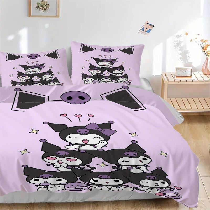 

3pcs Sanrio Cute Kuromi Bedding Set - 1 Soft Quilt Cover + 2 Pillowcases, Suitable for All Seasons.S073 135x200cm
