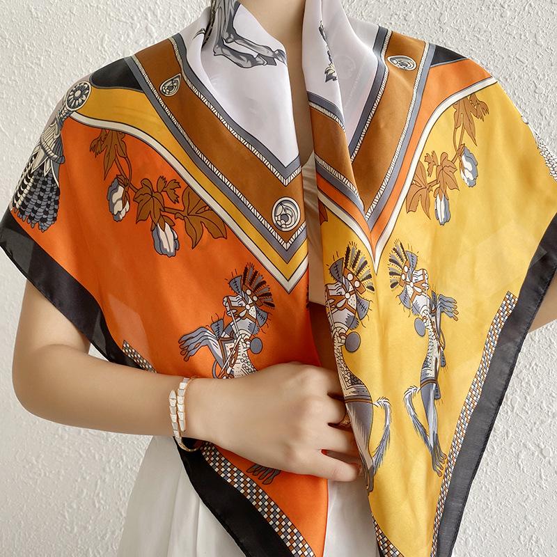 Silk-Feel 90x90 Women's Korean Style Spring/Summer Versatile Printed Square Scarf