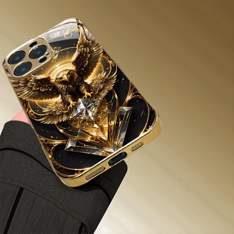 eagle gold High-end Phone Case Electroplated Glass TPU PhoneCase for iPhone 17 16 15 14 13 12 11pm Pro Plus Dropresistant