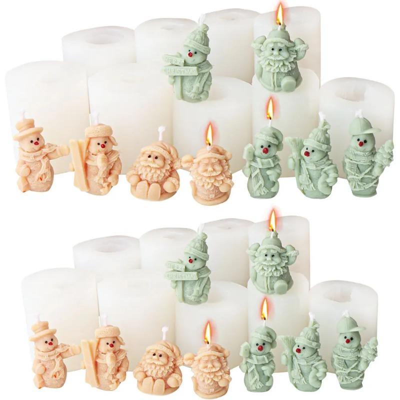 NEW Scarf Ski Snowman Silicone Candle Mold 3D Santa Claus Plaster Soap Making Christmas Party Cake Decor Ornament Gifts 1pcs