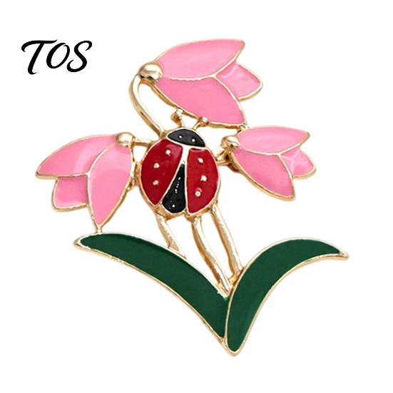 Floral Lapel Pin Enamel Tulip Ladybug Brooch for Women, Oil-Dripping Flower Ladybird Alloy Pin, Sweater Cardigan Coat Suit Scarf Jewelry Accessories