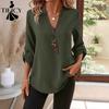 Women's Fashion Casual Spring Autumn Solid Color Print Long Sleeve V-Neck Blouses & Shirts