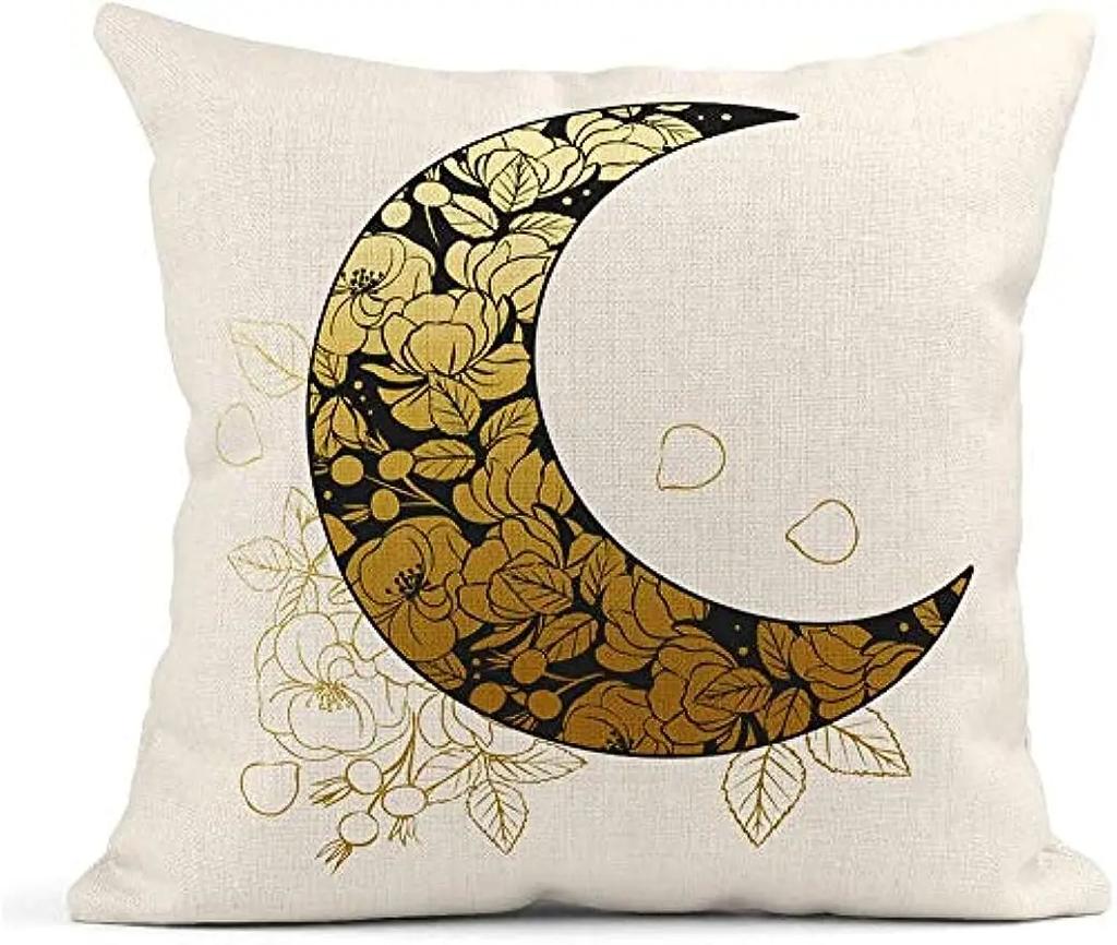 Celestial Pillowcase Moon Print Pillowcase, Linen Decorative Cushion Cover For Sofa Living Room Bedroom Cushion Cover 45X45