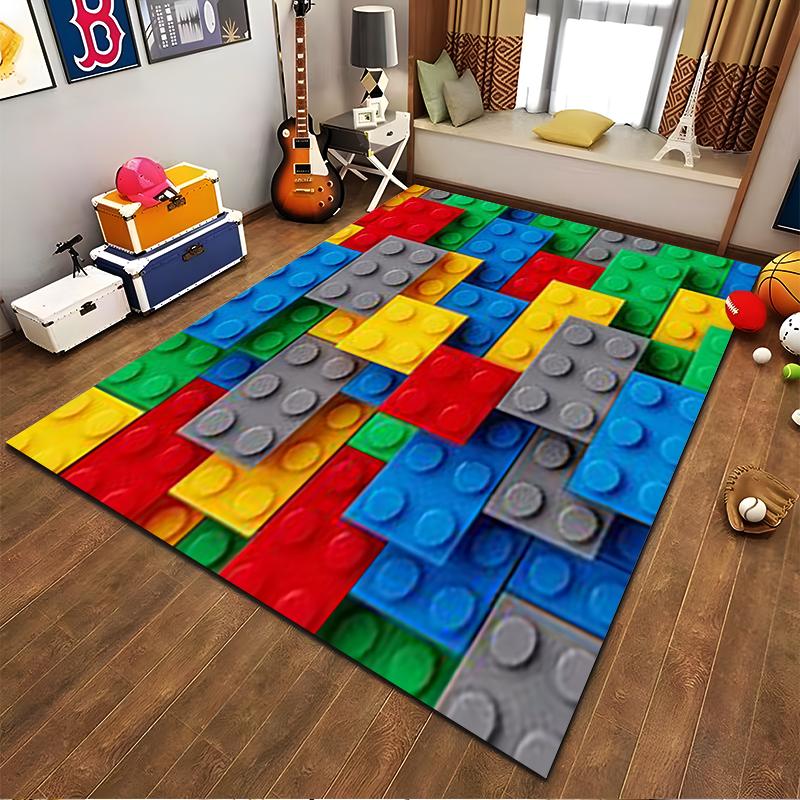Colorful Building Block Pattern Area Rug for Children's Playroom Decor Suitable for use as an anti-slip for living room bedroom sofas