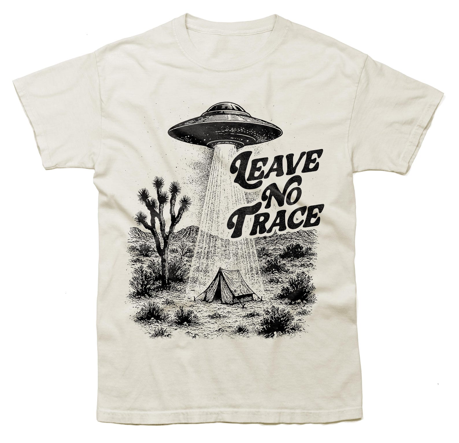 Leave No Trace UFO T-Shirt - Unisex T-Shirt - Paranormal Camping Hiking Funny Meme, Cryptid Horror T Shirt, Meme T Shirt, Vintage T-Shirt L