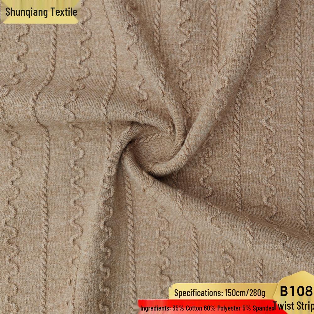 Knitted Stretch Wave Stripe Cable Knit Jacquard Fabric Casual Top Set