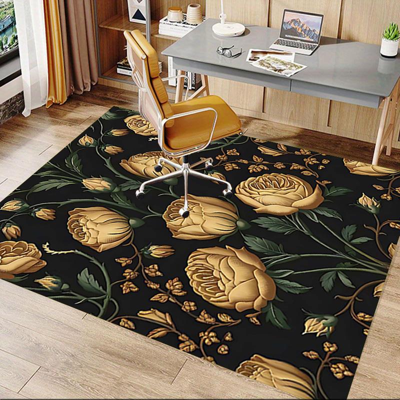 1PC Floral Pattern Golden Roses Extra Large Non-Slip Floor carpet, Office, family, bedroom, Studio - Large Area Rug Indoor Rugs, Vibrant Colors-W233