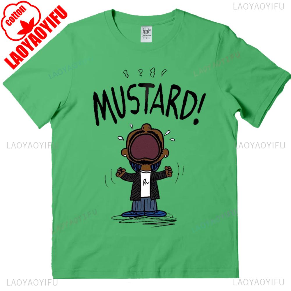 Kendrick Lamar Mustard Meme Tops Unisex Tee Shirt for Fans Funny Hip Hop Graphic Music Lover Apparel Humorous Pop Culture Gift
