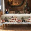 Christmas Vintage Farmhouse Tablecloth with Santa, Reindeer & Xmas Tree Prints. Rectangular & Round Sizes for Xmas/New Year Parties, Kitchen, Indoor &