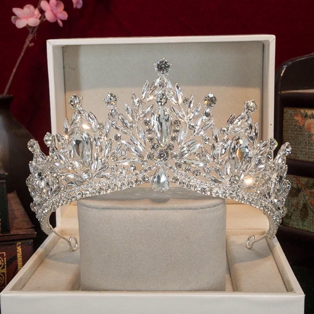 Metal Baroque Crown Round Tiaras Rhinestone Crown Elegant Princess Tiara  Women
