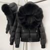 OFTBUY Hooded Thickened Warm Fluffy Puffer Jacket Women New Winter Real Fox Fur Top Clothing Natural Fur White Duck Down Coat