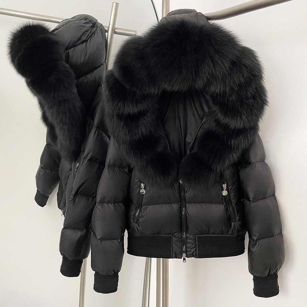 OFTBUY Hooded Thickened Warm Fluffy Puffer Jacket Women New Winter Real Fox Fur Top Clothing Natural Fur White Duck Down Coat