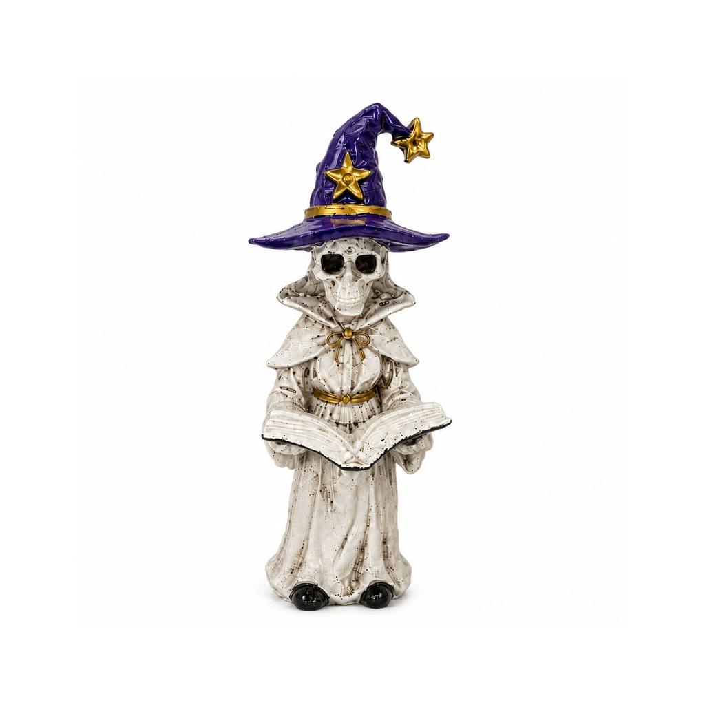 Halloween Skeleton Witch Reading Book Resin Figurine Desktop Statue for Holiday Decoration