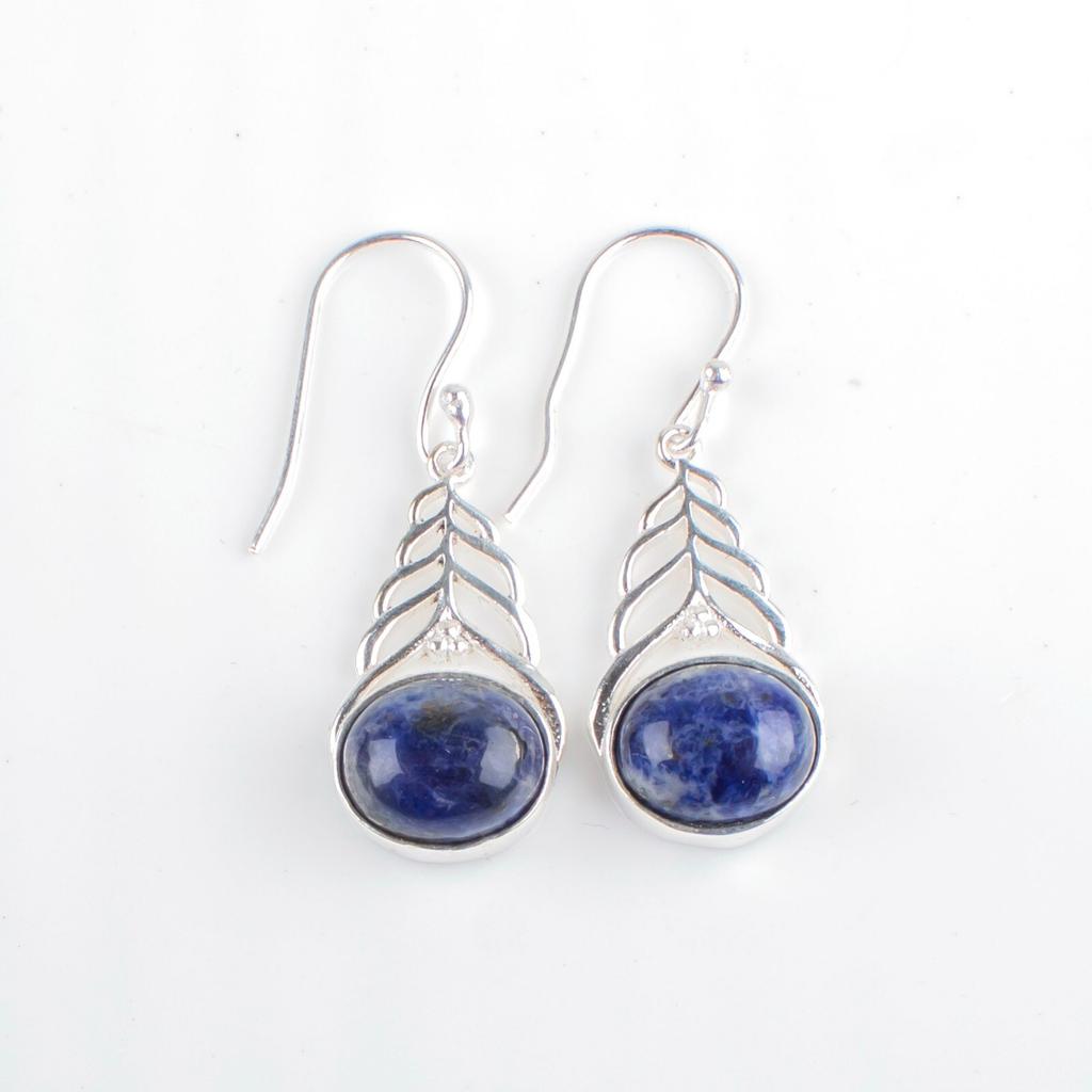 Sodalite Gemstone 925 Sterling Silver Jewelry Designer Earrings1.64" Women Gift CE-1-20