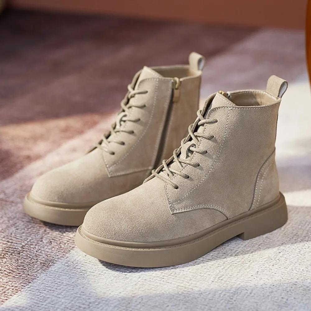 Short Boots for Women 2025 New Matte Leather Women's Shoes British Style Womens Boots Mid Heel Flats Short Boot Platform Shoes