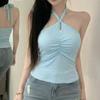 Women's Halter-Neck Tank Top Seductive Unique Lace-Up Sexy Form-Fitting Knit Top for Outerwear