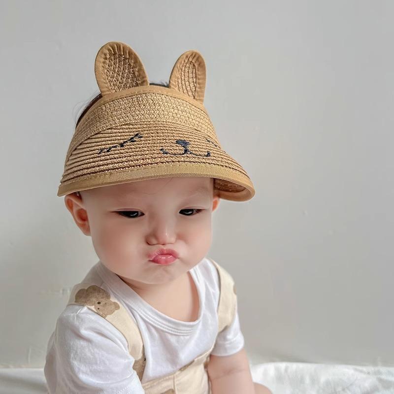 Children's Hats Summer Sunscreen Boys and Girls Straw Hats Empty Top Cute Super Cute Sunshade Sun Hat Baby Thin Hat