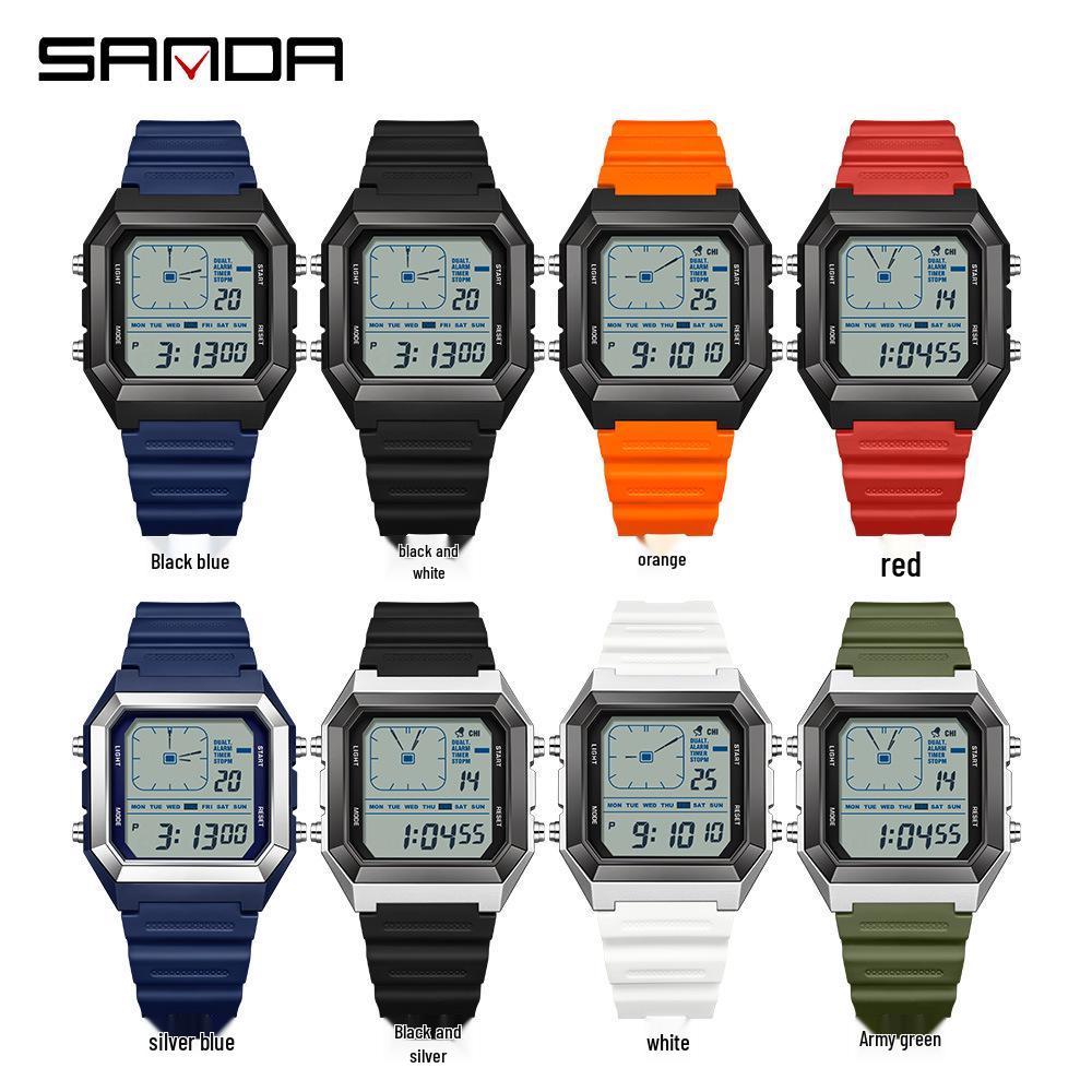 Sanda 6307 Quadratische Analoge Wasserdichte Leuchtende Countdown-Uhr