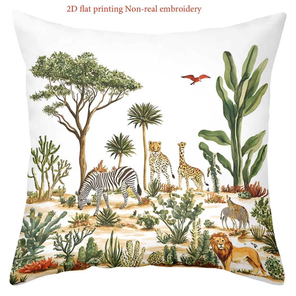 2D Flat Printing Palm Tree And Animal Pattern Cushion Covers Polyester Pillowcase, Sofa Decorative Cushion Cov Headboard Pillow