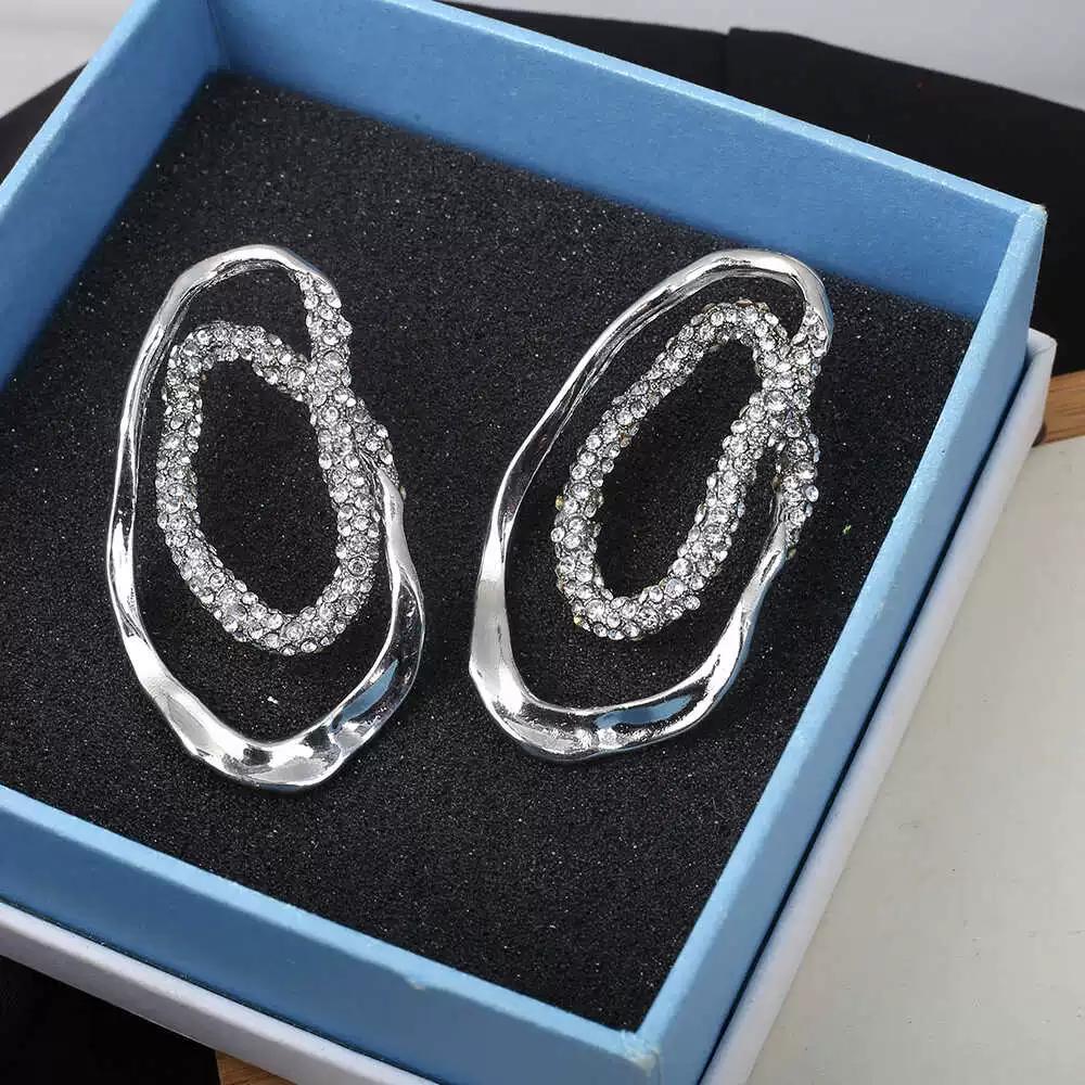 

European and American exaggerated geometric egg-shaped circle earrings women s light luxury niche design three-dimensional double-layer earrings