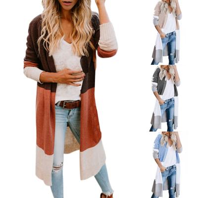 Damenmode Temperament Stitching Stripe Gestrickter langer lockerer Mantel