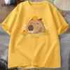 Capybara Swimming with Oranges Tshirts Oversize T Shirt Unisex Cotton Shrot Sleeve Cartoon Animal Tshirt Round Neck Top Clothes