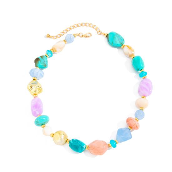 Colar Boho, Gargantilha Colorida de Contas de Resina, Colar Irregular Retrô para Mulheres, Joias Boho de Verão