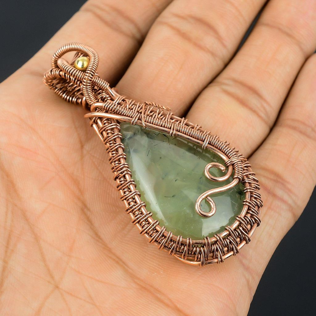 Prehnite Jewelry, 999 Copper Wire Wrapped Pendant Handmade Gemstone Jewelry, Gifts For Wife Brand New Pendant