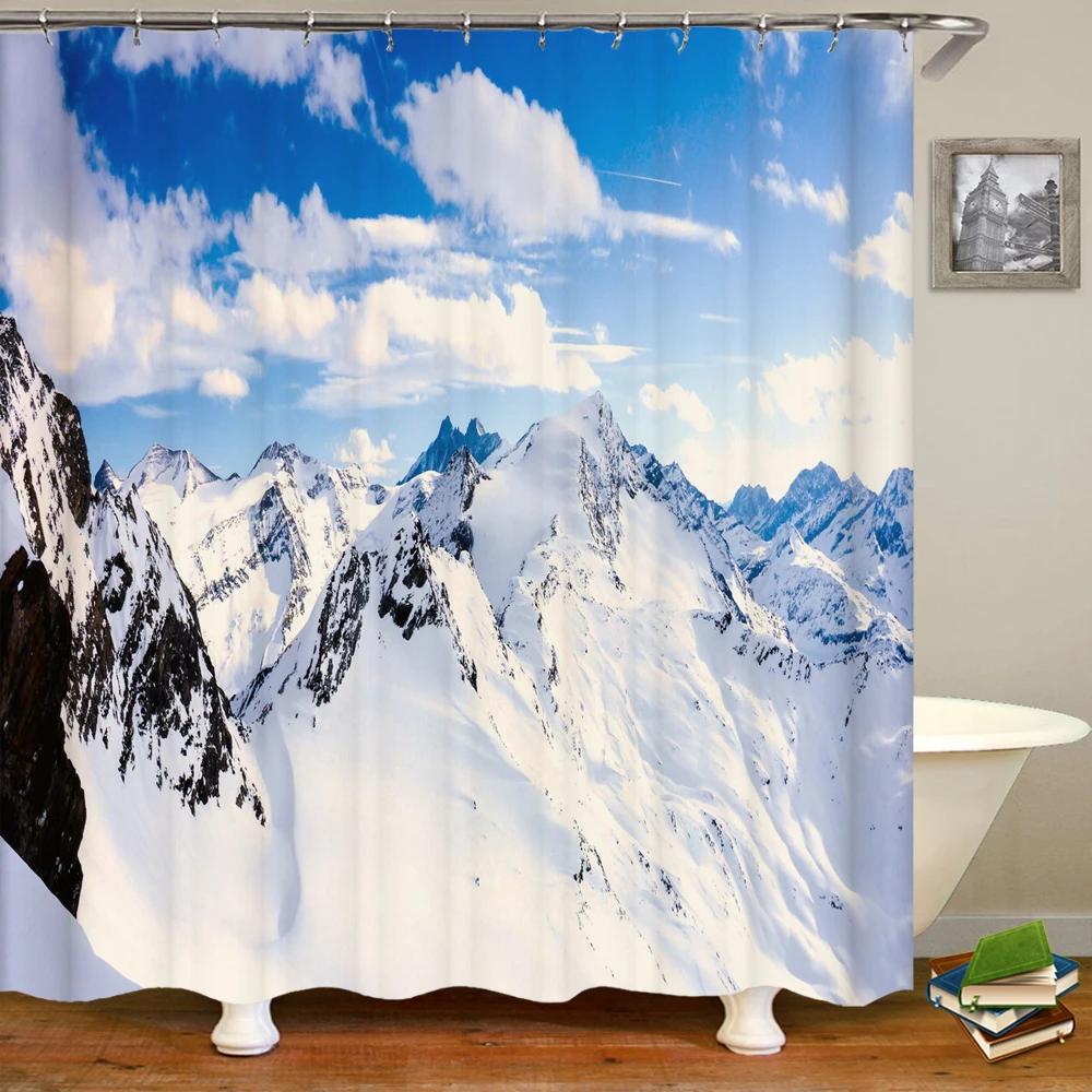 Scenery 3D Bathroom Curtains Natural Landscape Printed Shower Curtains With Hooks Home Decoration Waterproof Fabric Bath Screen