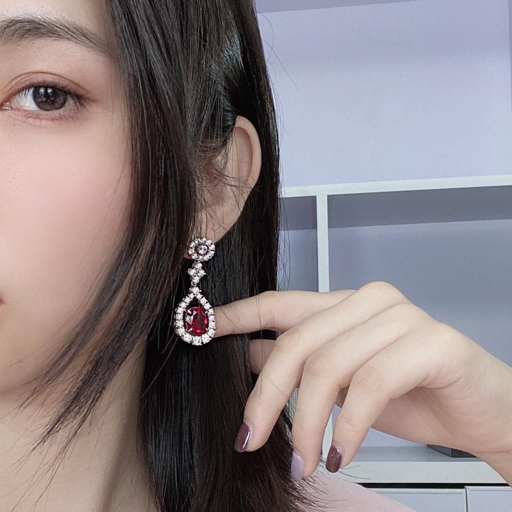 Gica Gema Ohrringe mit Diamanten im Karbon-Look, 925 Sterlingsilber, 5,5 Karat, 9 x 11 mm, roter Edelstein, romantischer edler Schmuck, Hochzeitsgeschenke, neuer Trend